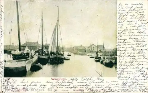 Ak Workum Fryslân Niederlande, Hafenpartie, Boote, Häuser