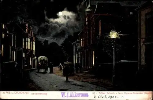Ak Apeldoorn-Gelderland, Deventerweg bei Nacht