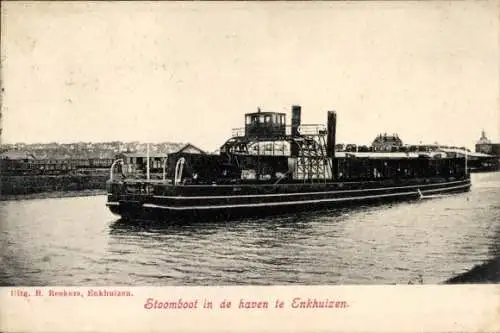 Ak Enkhuizen Nordholland Niederlande, Dampfschiff im Hafen