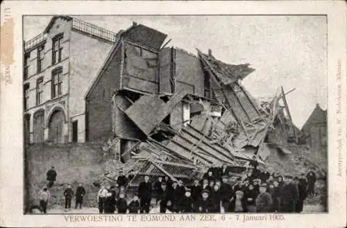 Ak Egmond an Zee Nordholland Niederlande, Zerstörung, 6.-7. Januar 1905