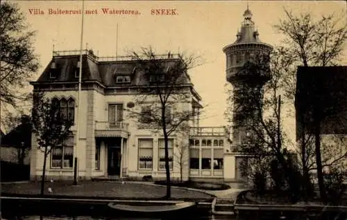 Ak Sneek-Friesland Niederlande, Villa Buitenrust, Wasserturm