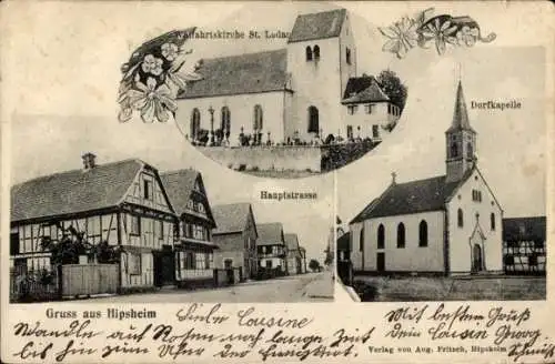 Ak Hipsheim Elsass Bas Rhin, Dorfkapelle, Wallfahrtskirche, Hauptstraße