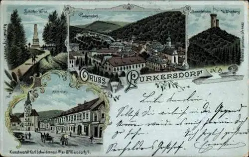 Litho Purkersdorf Niederösterreich, Aussichtsturm, Schöffel-Warthe, Totalansicht