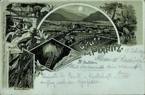 Mondschein Litho Pernitz in Niederösterreich, Myrafälle, Steinwandklamm, Türkenloch, Panorama
