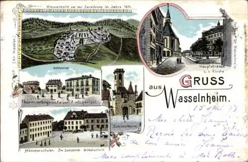 Litho Wasselonne Wasselnheim Elsass Bas Rhin, Schlosshof, Amtsgericht, Mädchenschule, Gefängnis