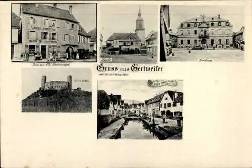 Ak Gertwiller Gertweiler Elsass Bas Rhin, Maison Ch. Fortwenger, Kirche, Rathaus, Schloss Andlau