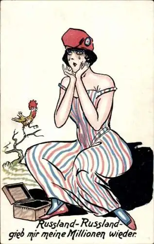 Ak Russland gib mir meine Millionen wieder, Nationalallegorie, Frankreich