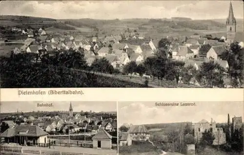 Ak Dietenhofen in Mittelfranken, Schlossruine Leonrod, Bahnhof, Totalansicht