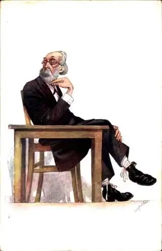 Künstler Ak Pollak, Carl Josef, Karikatur von einem Mann mit Vollbart