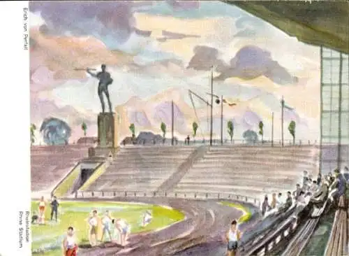 Künstler Ak Perfall, Erich von, Düsseldorf am Rhein, Rheinstadion