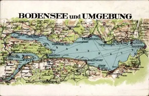 Landkarten Ak Bodensee, Konstanz, Friedrichshafen, Lindau, Romanshorn, Bregenz