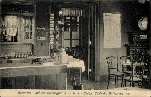 Ak Hansestadt Lübeck, Abstinenz-Cafe der vereinigten IOGT-Logen, Untertrave 100