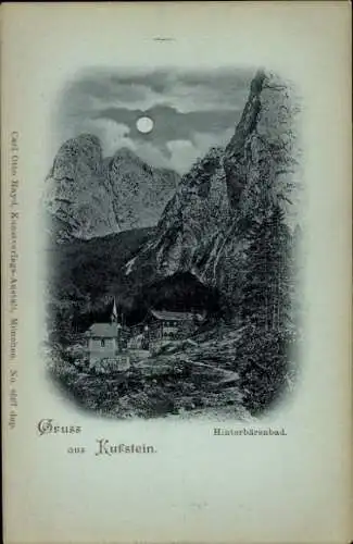 Mondschein Ak Kufstein in Tirol, Hinterbärenbad