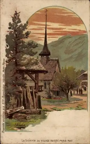 Litho Paris, Weltausstellung 1900, La Scierie au Village Suisse