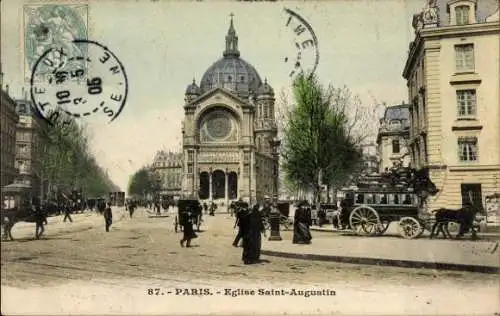 Ak Paris VIIIe Élysée, Saint-Augustin-Kirche, Kutsche