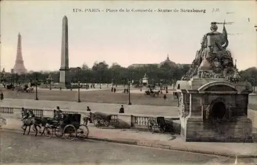 Ak Paris VIII, Place de la Concorde, Statue von Straßburg