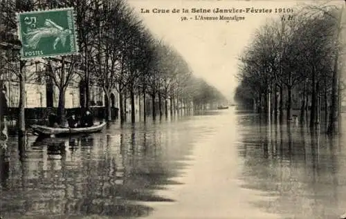 Ak Paris, Die Flut der Seine 1910, Avenue Montaigne, Hochwasser
