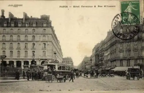 Ak Paris VIIIe Élysée, Rue Saint Lazare, Hotel Terminus