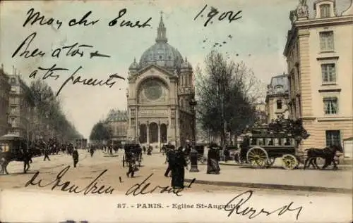 Ak Paris VIIIe Élysée, Saint-Augustin-Kirche, Kutsche