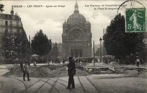 Ak Paris VIIIe Élysée, Nach einem Sturm, Place St-Augustin, Kirche