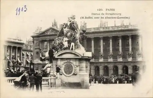 Ak Paris VIIIe Élysée, Statue von Straßburg, 14. Juli