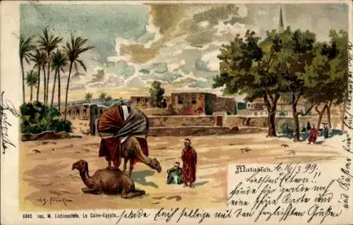 Künstler Litho Franke, Matarieh, Ägypten, Kamele, Siedlung, Wüste