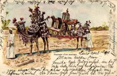 Litho Ägypten, Maghreb, Araber, Trauung, Kamele