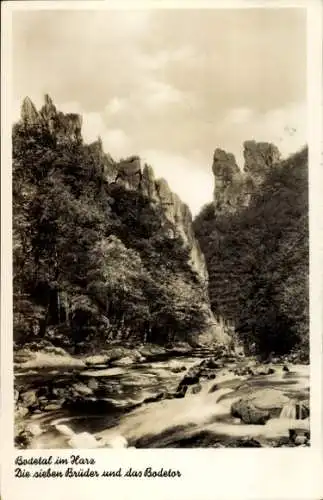 Ak Thale im Harz, Bodetal, Sieben Brüder, Bodetor