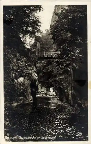 Ak Thale im Harz, Teufelsbrücke, Bodekessel