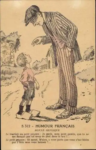 Künstler Ak Humor Francais, Bonne Replique, touriste, petit paysan
