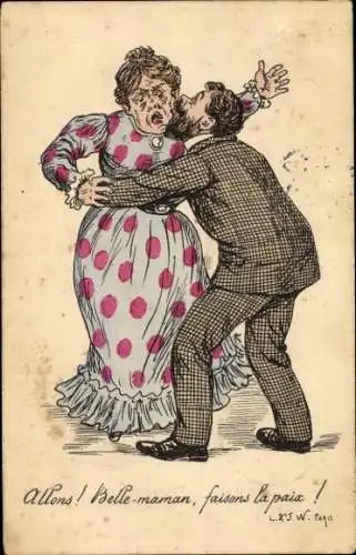 Künstler Ak Mann umarmt seine Schwiegermutter, Friedenserklärung