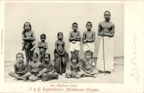 Ak Völkerschau, Hagenbeck, Malabaren-Truppe, Indische Schule