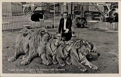 Ak Zirkus Aeros, Franz Kraml, Tierlehrer für Raubtiere und Eledanten