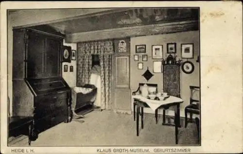 Ak Heide in Holstein, Innenansicht vom Klaus Groth Museum, Geburtszimmer
