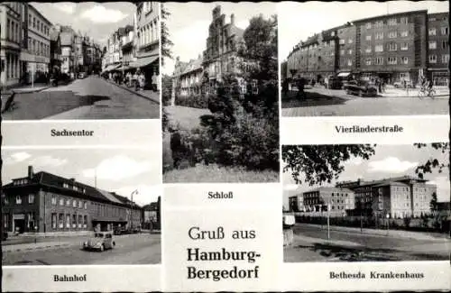 Ak Hamburg Bergedorf, Sachsentor, Bahnhof, Schloss, Vierländerstraße, Bethesda Krankenhaus