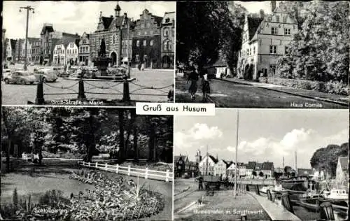 Ak Husum in Nordfriesland, Haus Cornils, Schiffswerft, Binnenhafen, Schlossgarten