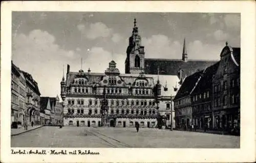 Ak Zerbst in Anhalt, Marktplatz mit Rathaus und Kirche