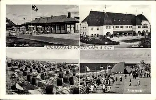 Ak Westerland auf Sylt, Strandhalle, Kurhaus, Promenade, Strand