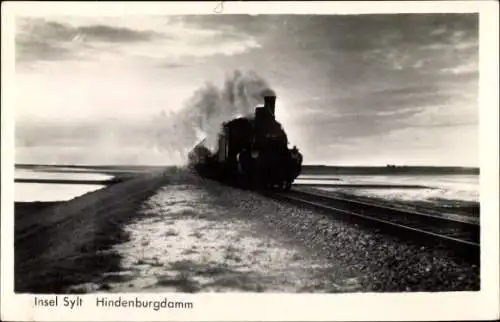 Ak Klanxbüll in Nordfriesland, Hindenburgdamm, Dampflok