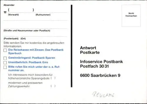 Ak Werbung Postbank, Geldwechsel, Reise