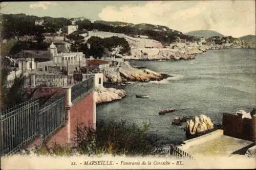 Ak Marseille Bouches du Rhône, Panorama de la Corniche