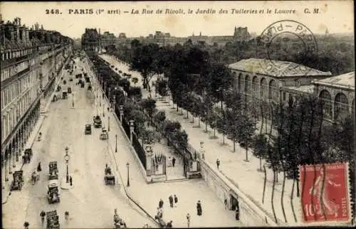 Ak Paris I Louvre, Rue de Rivoli, Jardin des Tuileries, Louvre