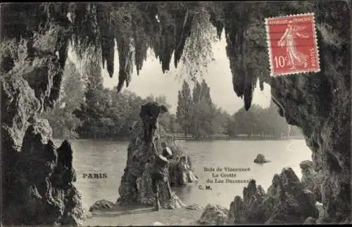 Ak Paris XII Bois de Vincennes, La Grotte du Lac Daumesnil