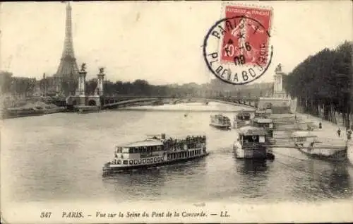 Ak Paris I Louvre, Seine, Pont de la Concorde, Ausflugsschiff