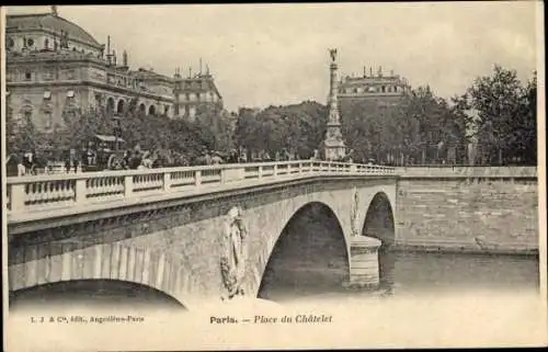 Ak Paris, Place du Châtelet, Brücke, Straßenpartie
