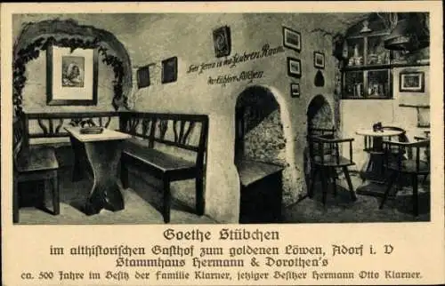 Ak Adorf im Vogtland, Goethestübchen, Gasthof z. goldenen Löwen