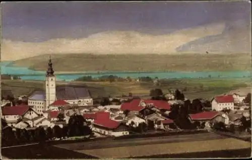 Ak Waging am See Oberbayern, Teilansicht, Kirche