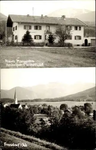 Ak Frasdorf in Oberbayern, Teilansicht, Kirchturm, Haus Margarethe, Hochrißstr. 5