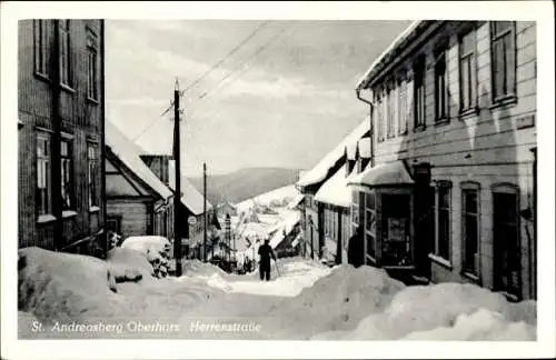 Ak St. Andreasberg Braunlage im Harz, Herrenstraße im Winter, Schnee