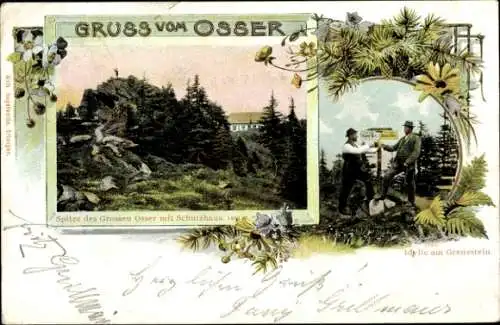 Ak Lam im Bayerischen Wald Oberpfalz, Osser, Osserschutzhaus, Grenzstein